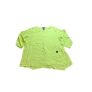 Ali Miles Women Tunic Top Blouse Plus Size 2X Lagenlook  Button 100% Linen Green